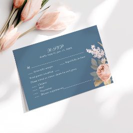 Boho Blauwe en Roze Pioen Huwelijks RSVP Kaart