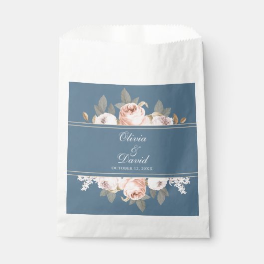 Boho Blauwe en Roze Pioenrozen Bruiloft Bedankzakje (Voorkant)