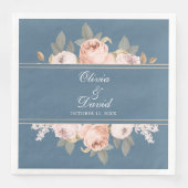 Boho Blauwe en Roze Pioenrozen Bruiloft Servet (Voorkant)