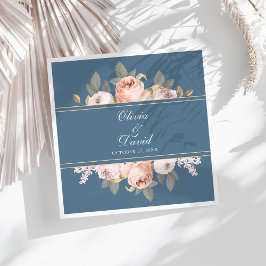 Boho Blauwe en Roze Pioenrozen Bruiloft Servet
