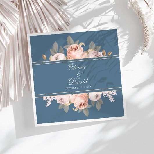 Boho Blauwe en Roze Pioenrozen Bruiloft Servet
