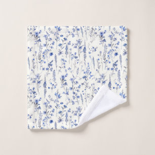 Boho Blauwe en witte wilde bloemen Washandje