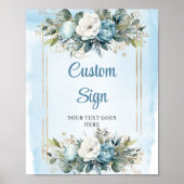 Boho Blauwe Eucalyptus Gouden Frame DIY Trouwbord Poster (Voorkant)