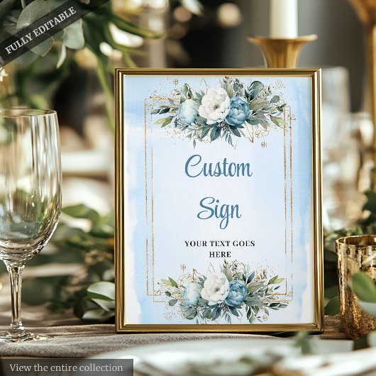 Boho Blauwe Eucalyptus Gouden Frame DIY Trouwbord Poster