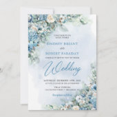 Boho blauwe hortensia en crème rozen eucalyptus kaart (Voorkant)