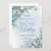 Boho blauwe hortensia en crème rozen eucalyptus kaart (Voorkant / Achterkant)