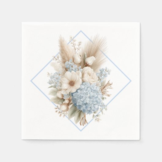 Boho Blauwe Hortensia Papieren Servetten (Voorkant)