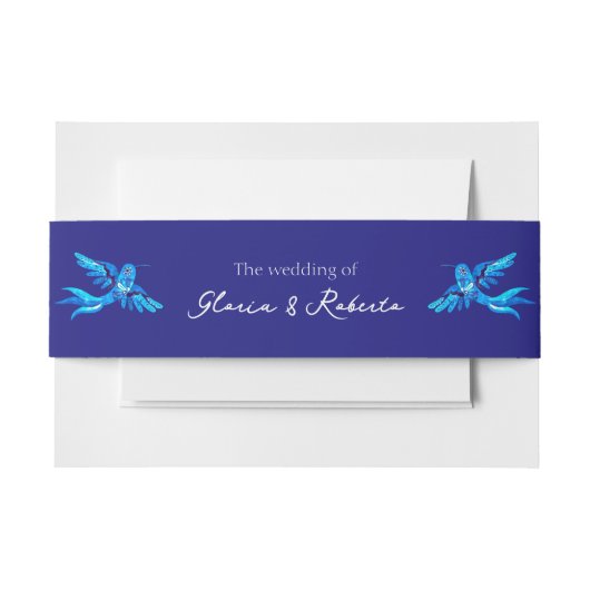 Boho Blauwe Kolibries Mexicaanse Bruiloft Uitnodigingen Wikkel (Voorkant Voorbeeld)