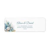 Boho Blauwe Kust Strand Schelp Retouradres Etiket (Voorkant)