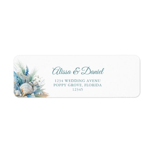 Boho Blauwe Kust Strand Schelp Retouradres Etiket (Voorkant)