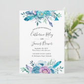 Boho blauwe lente bloemenbruiloft uitnodiging (Staand voorkant)