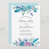 Boho blauwe lente bloemenbruiloft uitnodiging (Voorkant / Achterkant)