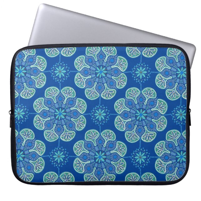 Boho blauwe medaillons Laptophoes Laptop Sleeve (Voorkant)