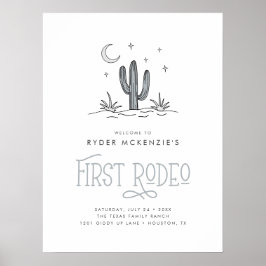Boho Blauwe Moderne Jongens Eerste Rodeo 1e Verjaa Poster