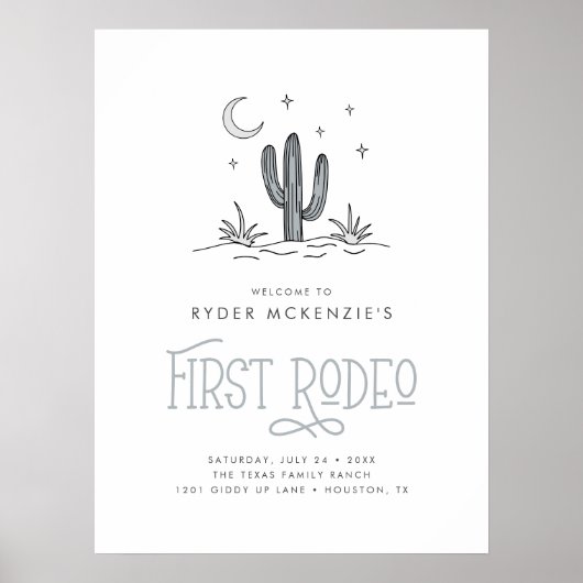 Boho Blauwe Moderne Jongens Eerste Rodeo 1e Verjaa Poster (Voorkant)