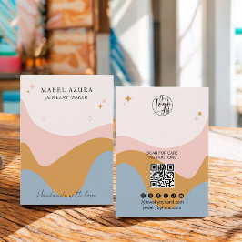 Boho blauwe mosterd sieraden maker Qr logo oorbel Visitekaartje