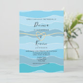Boho Blauwe Oceaangolven Strand Bruiloft Kaart (Staand voorkant)