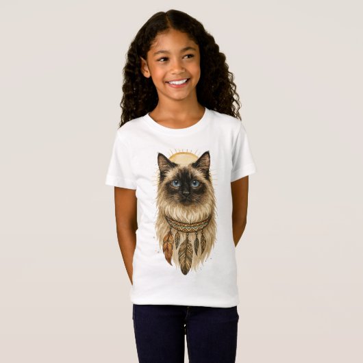 Boho Blauwe-Oog Kat Kids T-Shirt (Voorkant volledig)