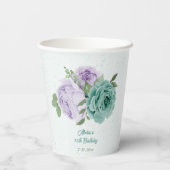 boho blauwe paarse bloemen groen papieren bekers (Achterkant)