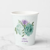 boho blauwe paarse bloemen groen papieren bekers (Voorkant)