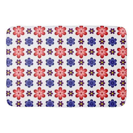 Boho Blauwe Paarse Rode Bloemen Grote Badmat (Voorkant)