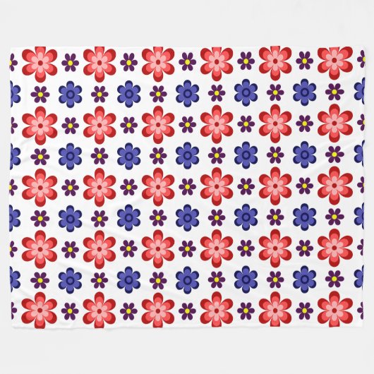 Boho Blauwe Paarse Rode Bloemen Grote Fleece Deken (Voorkant (Horizontaal))