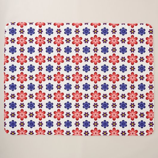 Boho Blauwe Paarse Rode Bloemen Grote Sherpa Deken (Voorkant (horizontaal))