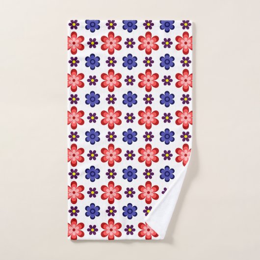 Boho blauwe paarse rode bloemen handdoek (Handdoek)