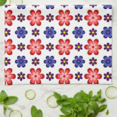 Boho Blauwe Paarse Rode Bloemen Keukenhanddoek (Gevouwen)