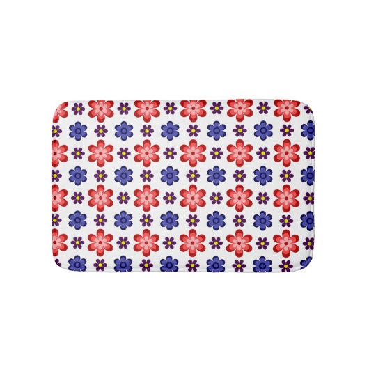 Boho blauwe paarse rode bloemen kleine badmat (Voorkant)