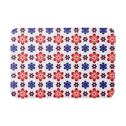 Boho Blauwe Paarse Rode Bloemen Middelgrote Badmat (Voorkant)