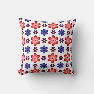 Boho Blauwe Paarse Rode Bloemen Worp Kussen