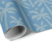 Boho Blauwe Palmbomen Maan Nacht Monochroom Chic Cadeaupapier (Rol Hoek)