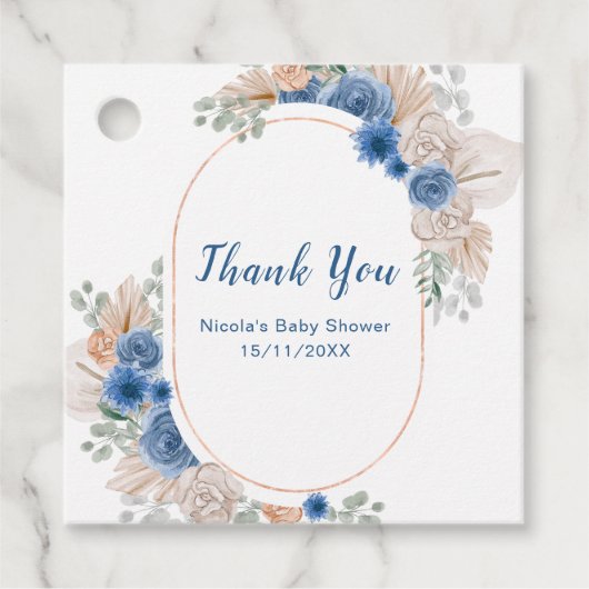 Boho Blauwe Pampagras Baby Shower Bedankjes Labels (Voorkant)