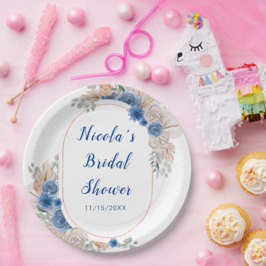 Boho Blauwe Pampagras Bruiloftsborrel Papieren Bordje (Feest)