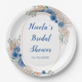 Boho Blauwe Pampagras Bruiloftsborrel Papieren Bordje (Voorkant)