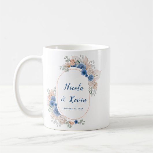 Boho Blauwe Pampagras Trouwdag Koffiemok (Links)