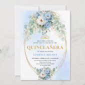 Boho Blauwe Pioenrozen Quinceañera Digitale Uitnod Kaart (Voorkant)