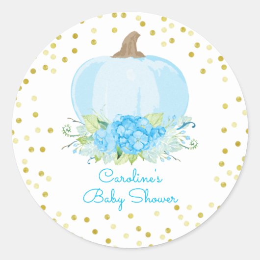 Boho blauwe pompoen baby jongen douche ronde sticker (Voorkant)
