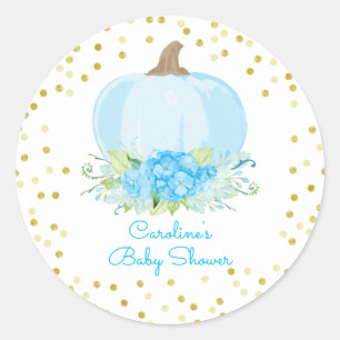 Boho blauwe pompoen baby jongen douche ronde sticker