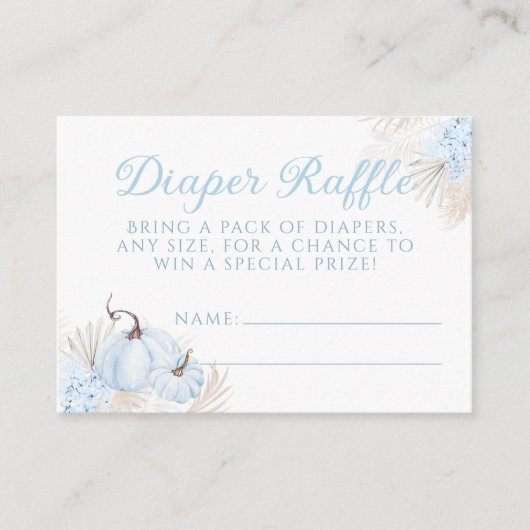 Boho Blauwe Pompoen Herfst Baby shower Luier Raffl Informatiekaartje (Voorkant)