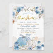 Boho Blauwe Pompoen Tweeling Jongens Baby Shower Kaart (Voorkant)