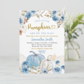 Boho Blauwe Pompoen Tweeling Jongens Baby Shower Kaart (Staand voorkant)