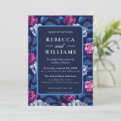 Boho Blauwe Roze Pioen Bloem Bruiloft  Kaart (Staand voorkant)