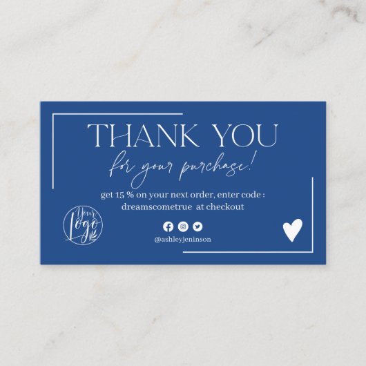 Boho blauwe script bestelling dank u visitekaartje (Voorkant)