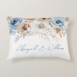 Boho Blauwe Stof Blauwe Boheemse Bloemige Trouwdec Accent Kussen