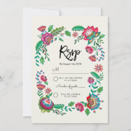 Boho Blauwe Streep Folk Bloemen | Rsvp Antwoord Tr
