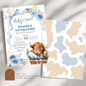 Boho Blauwe Strik Schotse Hoogland Koe Baby Shower Kaart