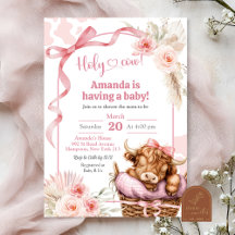 Boho Blauwe Strik Schotse Hoogland Koe Baby Shower