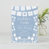 Boho Blauwe Talavera Mexicaanse Baby Shower Kaart (Staand voorkant)